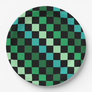 Green Blue Chequered Gingham Pattern Paper Plate