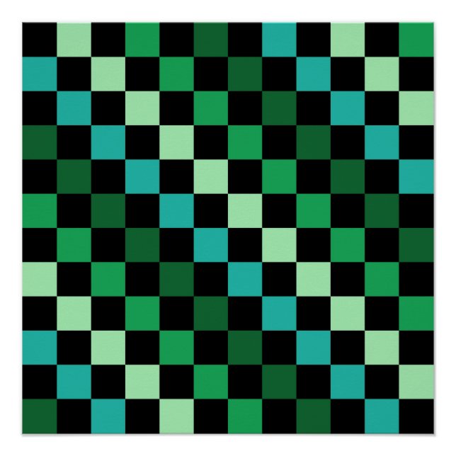 Green Blue Chequered Gingham Pattern Poster (Front)