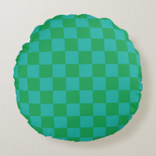 Green Blue Chequered Gingham Pattern Round Cushion