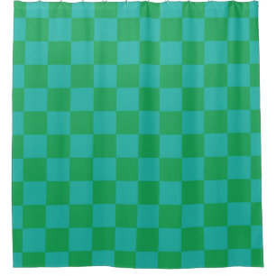 Green Blue Chequered Gingham Pattern Shower Curtain