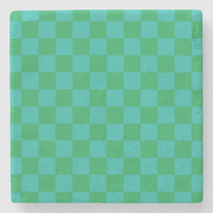 Green Blue Chequered Gingham Pattern Stone Coaster