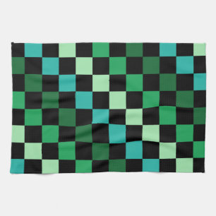 Green Blue Chequered Gingham Pattern Tea Towel