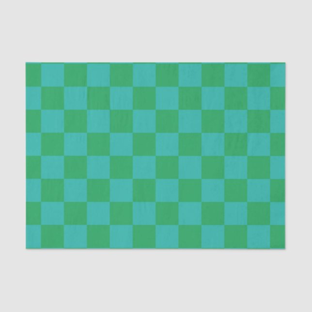 Green Blue Chequered Gingham Pattern Tissue Paper (Front)