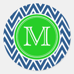 Green & Blue Chevron Monogram Round Seal Stickers