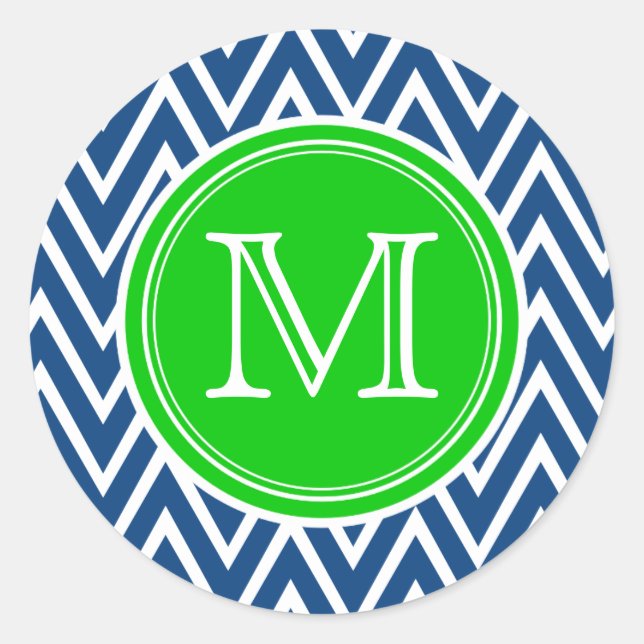 Green & Blue Chevron Monogram Round Seal Stickers (Front)
