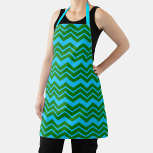 Green Blue Chevron Zigzag Design Apron
