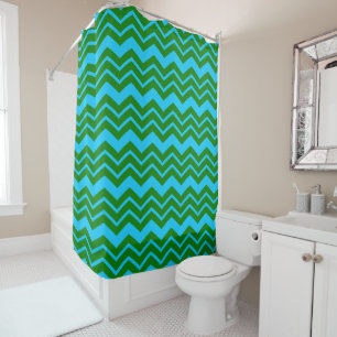 Green Blue Chevron Zigzag Design Shower Curtain