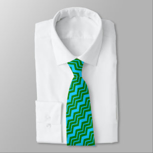 Green Blue Chevron Zigzag Design  Tie