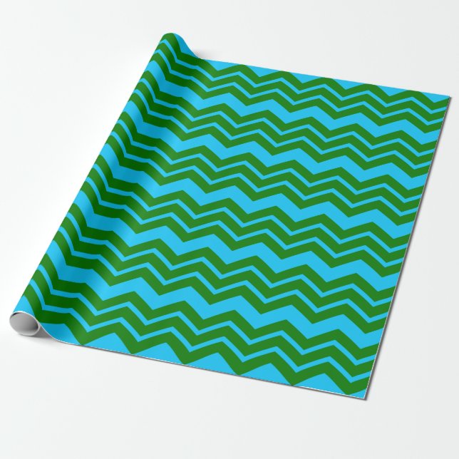 Green Blue Chevron Zigzag Design  Wrapping Paper (Unrolled)