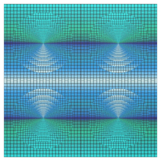 Green Blue Circle Water Print Check Pattern Fabric (Swatch)