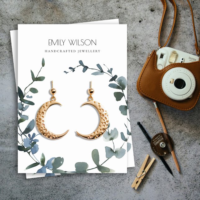 GREEN BLUE COIN EUCALYPTUS FOLIAGE EARRING DISPLAY BUSINESS CARD (Creator Uploaded)