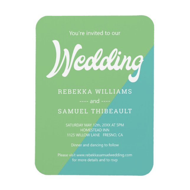 Green & Blue Colour Block Retro Wedding Invitation Magnet (Vertical)