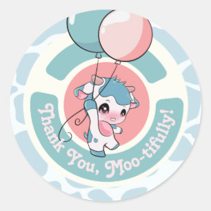 Green Blue Cow Pattern Thank you Round Sticker 