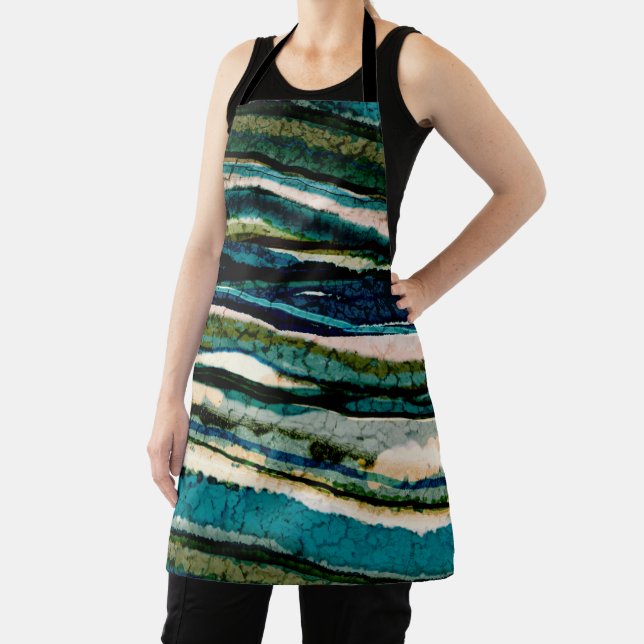 Green Blue Cream Agate Stripe Abstract Apron (Insitu)