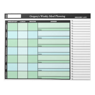 Green & Blue Custom Weekly Meal Planning Notepad