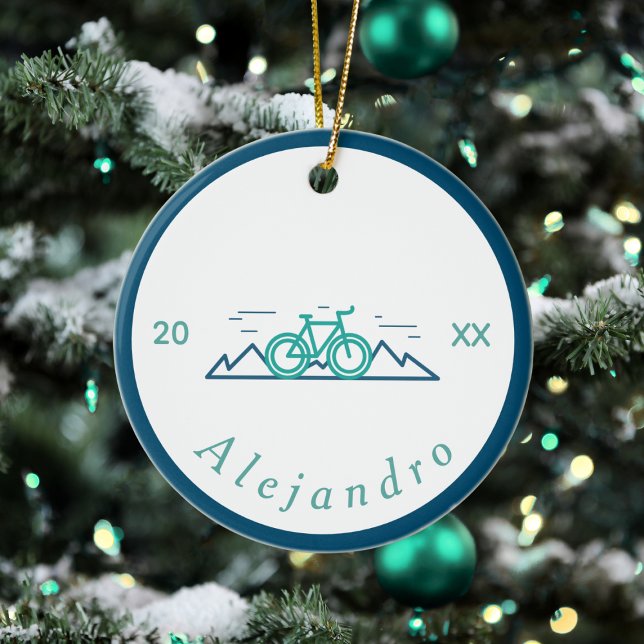 Green & Blue Cycling Theme Design Bicycle Bike  Ceramic Ornament (Creator Uploaded)