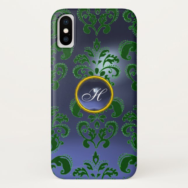 GREEN BLUE DAMASK GEMSTONE MONOGRAM  Floral Case-Mate iPhone Case (Back)