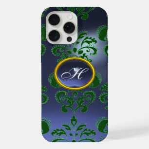 GREEN BLUE DAMASK GEMSTONE MONOGRAM Floral iPhone Case