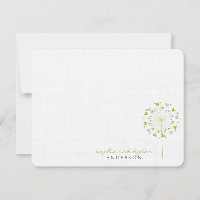 Green Blue Dandelions Love Wedding Thank You Card (Front)