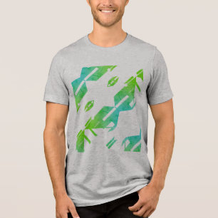 Green Blue Diagonal Zig-zag Tropical Art Design Tri-Blend Shirt