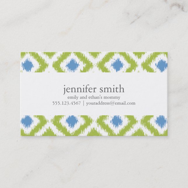 Green Blue Diamonds Ikat Pattern Calling Card (Front)