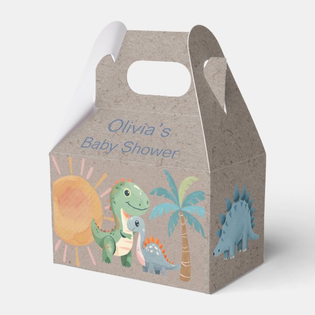 Green Blue Dinosaur Adventure Boy Baby Shower Favour Box (Front Side)