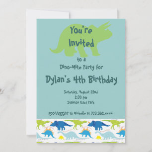 Green & Blue Dinosaur Birthday Party Invitations