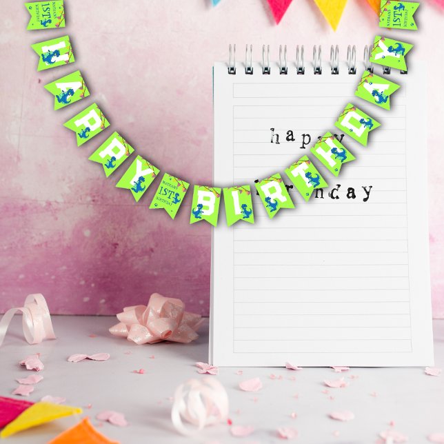 Green Blue Dinosaur Themed Kids Birthday Party Bunting (Green Blue Dinosaur Themed Kids Birthday Party Bunting Flags)