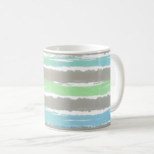 Green Blue Driftwood Grey Watercolor Stripes Coffee Mug