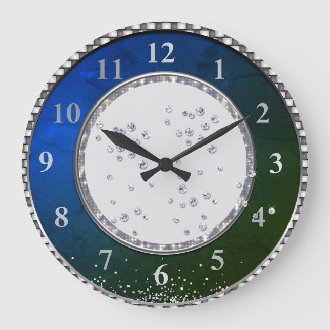 Green Blue Emerald  Merry Christmas    Large Clock (Front)