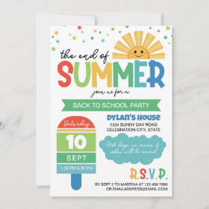 Green Blue End of Summer Back to School Party Invitation