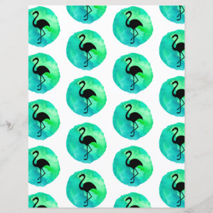 Green Blue Flamingo Pattern Scrapbook Paper