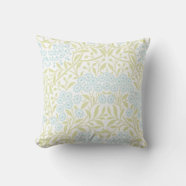 Green Blue Floral Damask Pattern Cushion (Front)