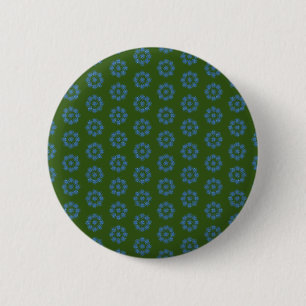 Green-Blue Floral Design pin/ 6 Cm Round Badge