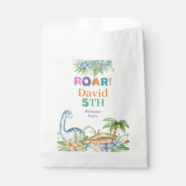 Green Blue Floral Dinosaur Birthday party  Favour Bag (Front)
