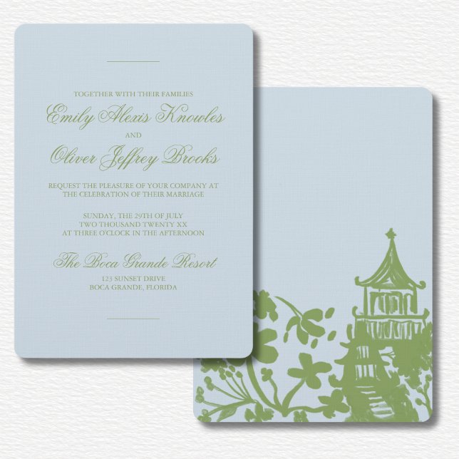 Green Blue Floral Watercolor Wedding  Invitation (Creator Uploaded)