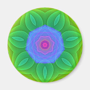 Green Blue Fractal Mandala Star Fridge Magnet