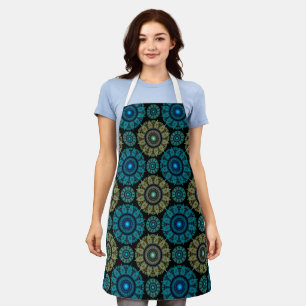Green blue fractal ornament apron