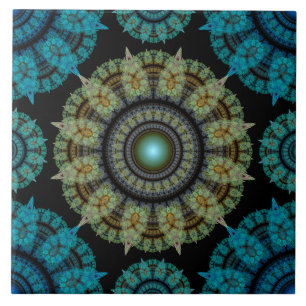 Green blue fractal sacred pattern ceramic tile