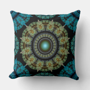 Green blue fractal sacred pattern cushion