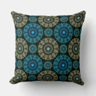 Green blue fractal sacred pattern cushion