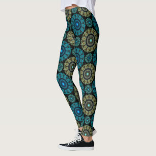 Green blue fractal sacred pattern leggings