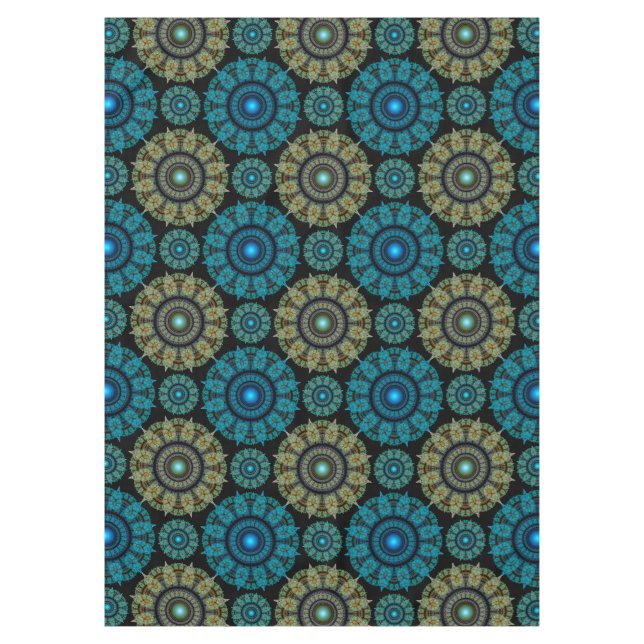 Green blue fractal sacred pattern tablecloth (Front)