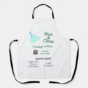 Green blue gitter clean mop add name address q r b apron