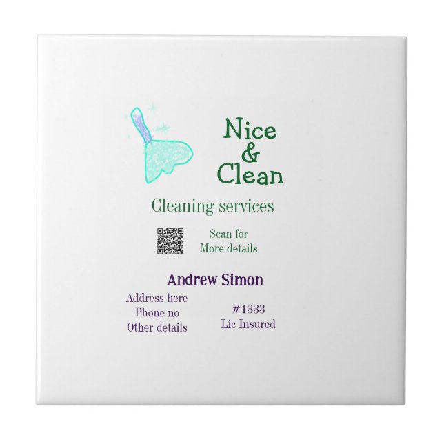 Green blue gitter clean mop add name address q r b ceramic tile (Front)