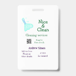 Green blue gitter clean mop add name address q r b ID badge