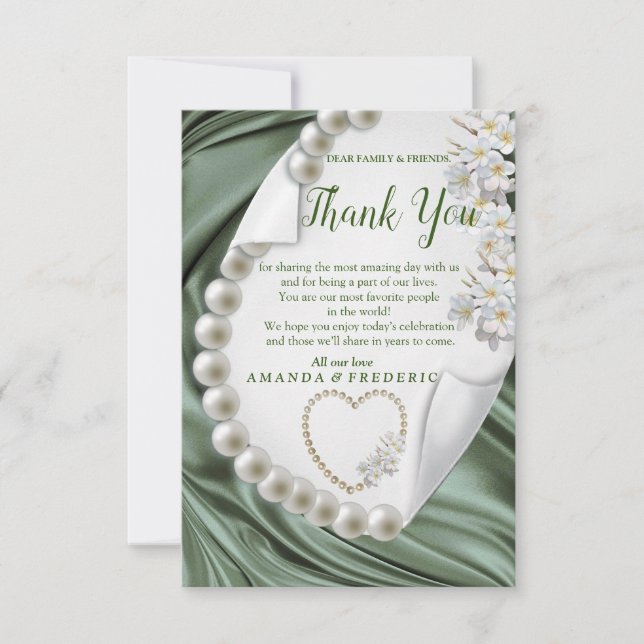 Green,Blue,Gold Ivory Silk & PearlsThank You card (Front)