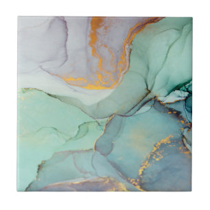 Green Blue Gold Marble Pretty Ceramic Tile