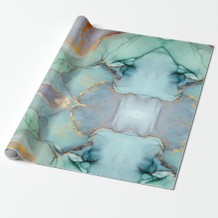 Green Blue Gold Marble Pretty Wrapping Paper