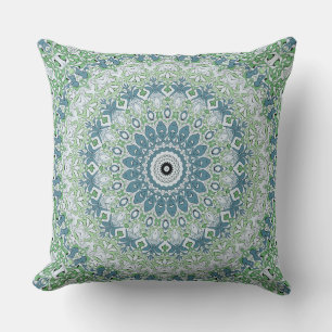 Green Blue Grey Coastal Mandala Kaleidoscope Cushion